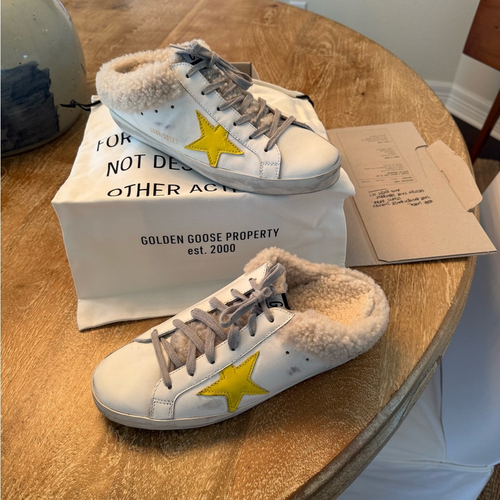 Golden Goose White Sneakers with Yellow Star